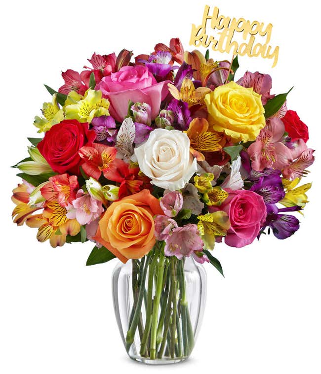 Roses and alstroemeria arranged in assorted colors